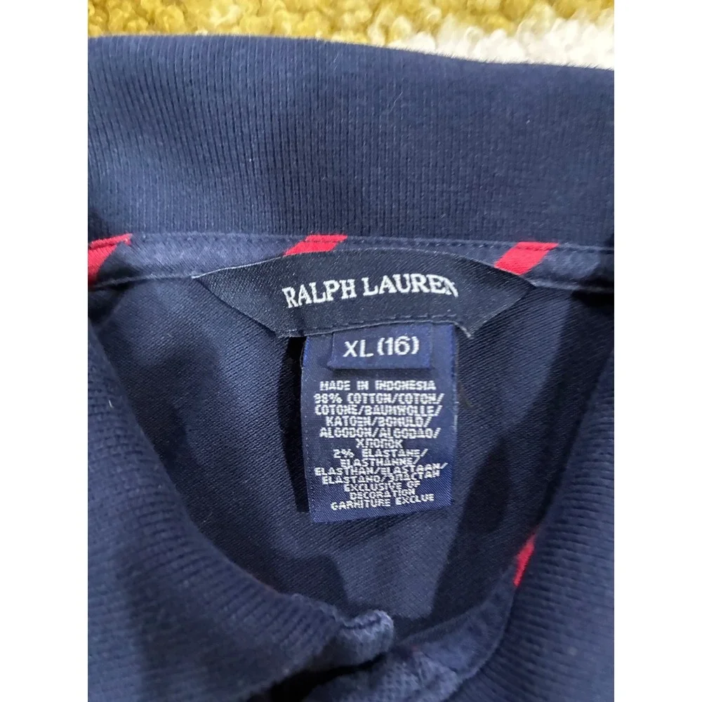 Ralph Lauren Girls Navy Blue Long Sleeve Pleated Polo Dress XL 16 Red Pony Logo